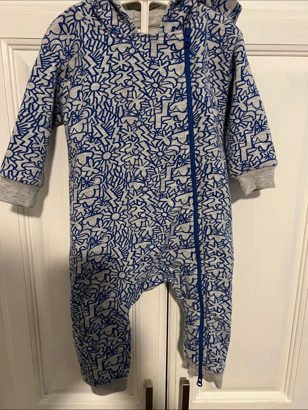 Blue Patterned Hooded Baby One-Piece Romper from Open Edit